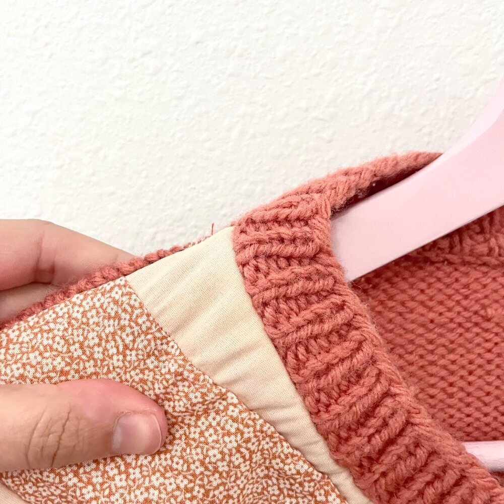 Cottagecore Hand Knit Peach Patchwork Sweater Siz… - image 3